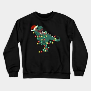 T-Rex Santa Christmas Lights Crewneck Sweatshirt